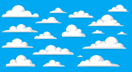 Seamless Pattern of Cartoon Clouds on Blue Sky Background Illustration