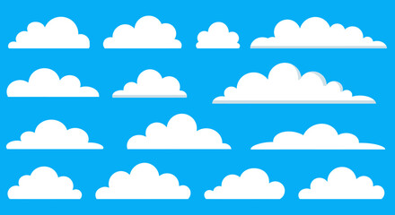 Seamless Pattern of White Cartoon Clouds on a Blue Sky Background