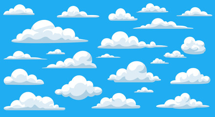 Seamless Pattern of Cartoon Clouds on a Blue Sky Background