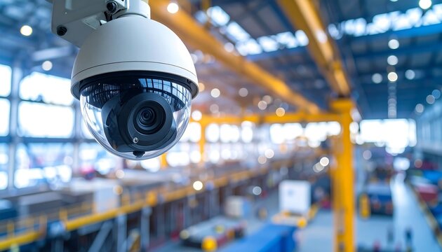 Industrial security camera in a large factory - Powered by Adobe