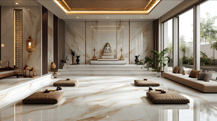 A luxurious puja room in a bungalow blends serene design Vastu compliance and premium materials for an exquisite sanctuary Ideally located in the northeast as per V