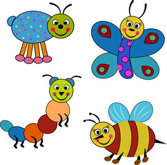 Bright children's toys for children.Vector set of children's toys in the form of colorful insects on a transparent background.