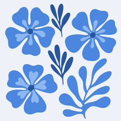 Blue Floral Pattern with Leaves on White Background Illustration