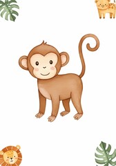 Obraz premium Cute cartoon monkey illustration for kids room decor and jungle theme designs