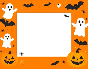 Halloween frame with ghosts, bats, and pumpkins
