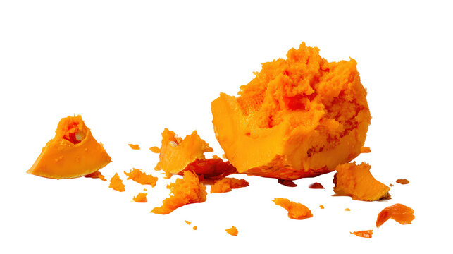 A broken piece of orange pumpkin isolated on transparent background