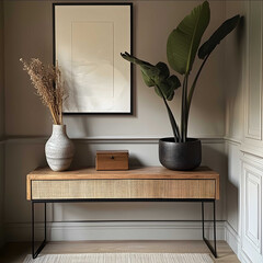 4 different designs of a console table Inspired from minimalist maximalist country and muji style