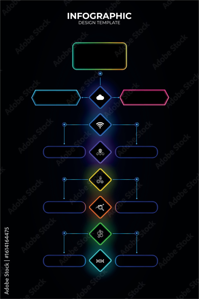 Fototapete vertical infographic tech template with neon and glowing gradient buttons. modern ui interface layou