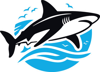 Shark swimming in the blue sea