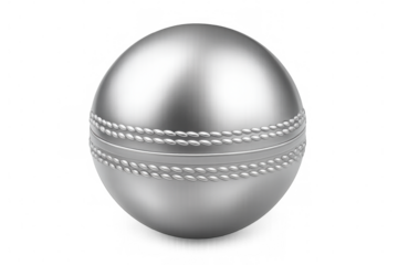 Realistic silver cricket ball resting on a transparent background, ideal for enhancing sports-related designs and projects