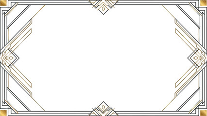 Elegant Art Deco geometric frame with golden and black lines, a luxurious vintage border for invitations or certificates.