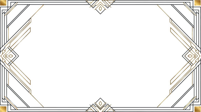 Elegant Art Deco geometric frame with golden and black lines, a luxurious vintage border for invitations or certificates.