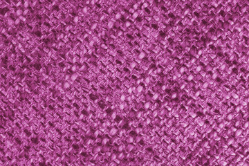 Macro, close up of pink woven burlap fabric, cloth texture with thick threads and rough textile...