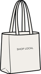 Eco-friendly tote bag front view, reusable shopping accessory, minimalist fashion design, clean silhouette, cad drawing flat vector illustration