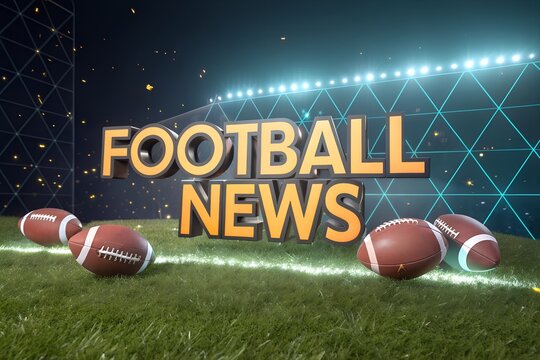 American football balls floating around FOOTBALL NEWS text suitable for online magazine cover sports blog banners game coverage layouts or matchday social media content featuring latest football