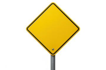 Blank yellow road sign with transparent background indicating caution or warning