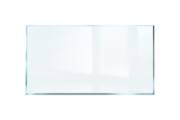 Transparent, shiny glass sheet. Transparent plastic panel. Glare and reflections on the transparent surface. Showcase. Cut out