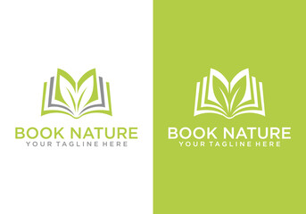 Leaf and nature book logo template - Organic and eco-friendly book vector logo illustration for natural science and agricultural science education design.