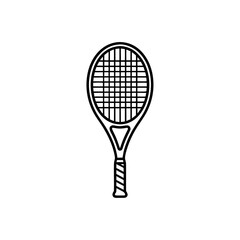 Tennis racket outlined isolated on white background  