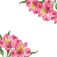 Fototapeta premium Beautiful pink alstroemeria illustration floral arrangement against white provides excellent invitation background