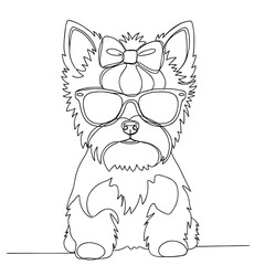 Cute dog wearing glasses and a bow with an outlined design  