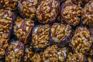 Turkish dates and nut sweets for sale at the Egyptian Bazaar, Istanbul, Turkey