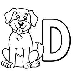 Fototapeta premium Friendly dog sitting next to a large letter d wagging its tail