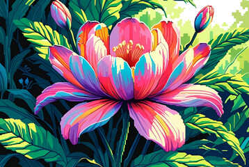 Iridescent Fantasy Flower Pixel Art in Jungle