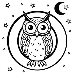 Wide eyed owl perched inside a round letter o