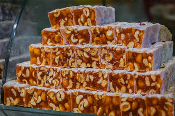 Selection of turkish delight candy at the Egyptian Bazaar, Istanbul, Turkey