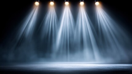 Dramatic stage lighting creates an atmospheric backdrop for performances in theater and concerts