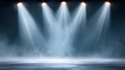 Dynamic stage lighting creates an atmosphere of mystery and excitement for performances in an empty dark space