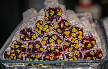 Selection of turkish delight candy at the Egyptian Bazaar, Istanbul, Turkey