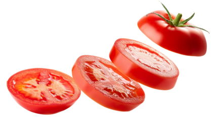 Rodaja de tomate voladoras en fondo	
