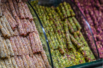 Selection of turkish delight on display at the Egyptian Bazaar, Istanbul, Turkey