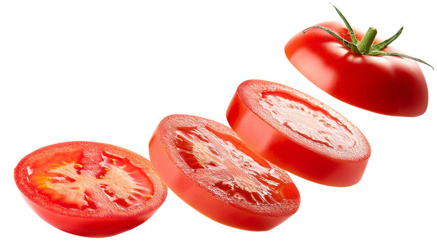 Rodaja de tomate voladoras en fondo	
