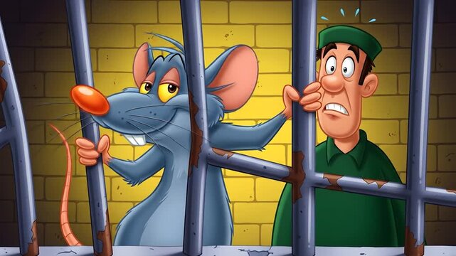 Animated rat and guard in jail