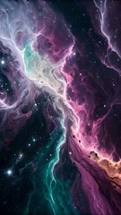 Abstract swirling nebulae of vibrant colors against a dark space background.