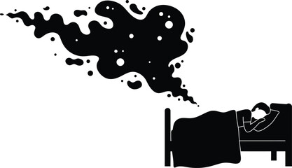 Sleeping Person with Abstract Dream Symbols Vector Illustration