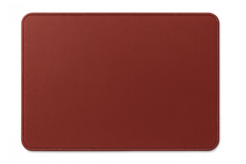 Red leather patch with rounded corners and visible stitching isolated on transparent background, ideal for adding a touch of elegance to designs