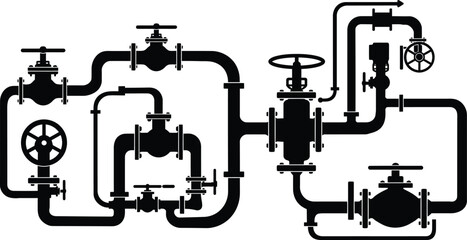 Industrial Pipeline System Silhouette Vector