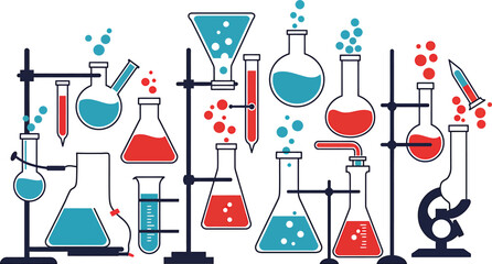 Flat Vector Abstract Chemistry Lab Glassware Scene