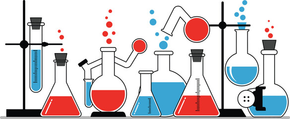 Abstract Flat Vector Chemistry Lab Glassware