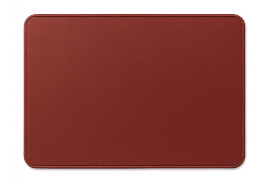 Red leather patch with rounded corners and visible stitching isolated on transparent background, ideal for adding a touch of elegance to designs