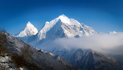 snowy peak in mist
