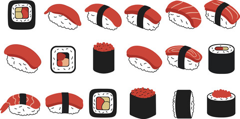 Flat Vector Sushi Grid: Abstract Top-Down Silhouette © Tharindu