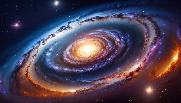 vibrant spiral galaxy with bright core and colorful interstellar dust in deep space