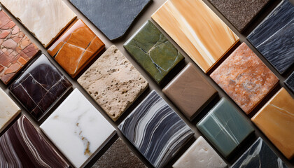Fototapeta premium a diverse collection of textured stone samples showcasing various colors and patterns perfect for interior design inspiration