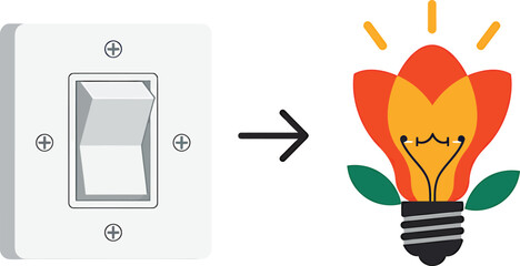 Minimalist Light Switch Activating Blooming Flower Symbol