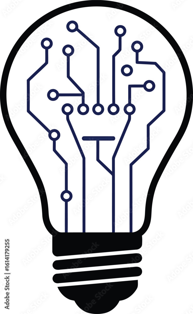 Poster minimalist abstract light bulb with circuit lines - idea and technology concept
